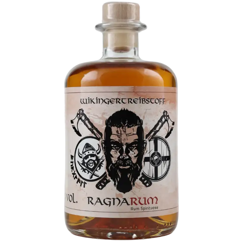 Image of the front of the bottle of the rum Wikingertreibstoff Rum RagnaRum