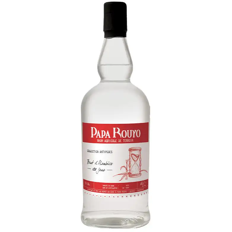 Image of the front of the bottle of the rum Papa Rouyo Brut d’Alambic 120 jours