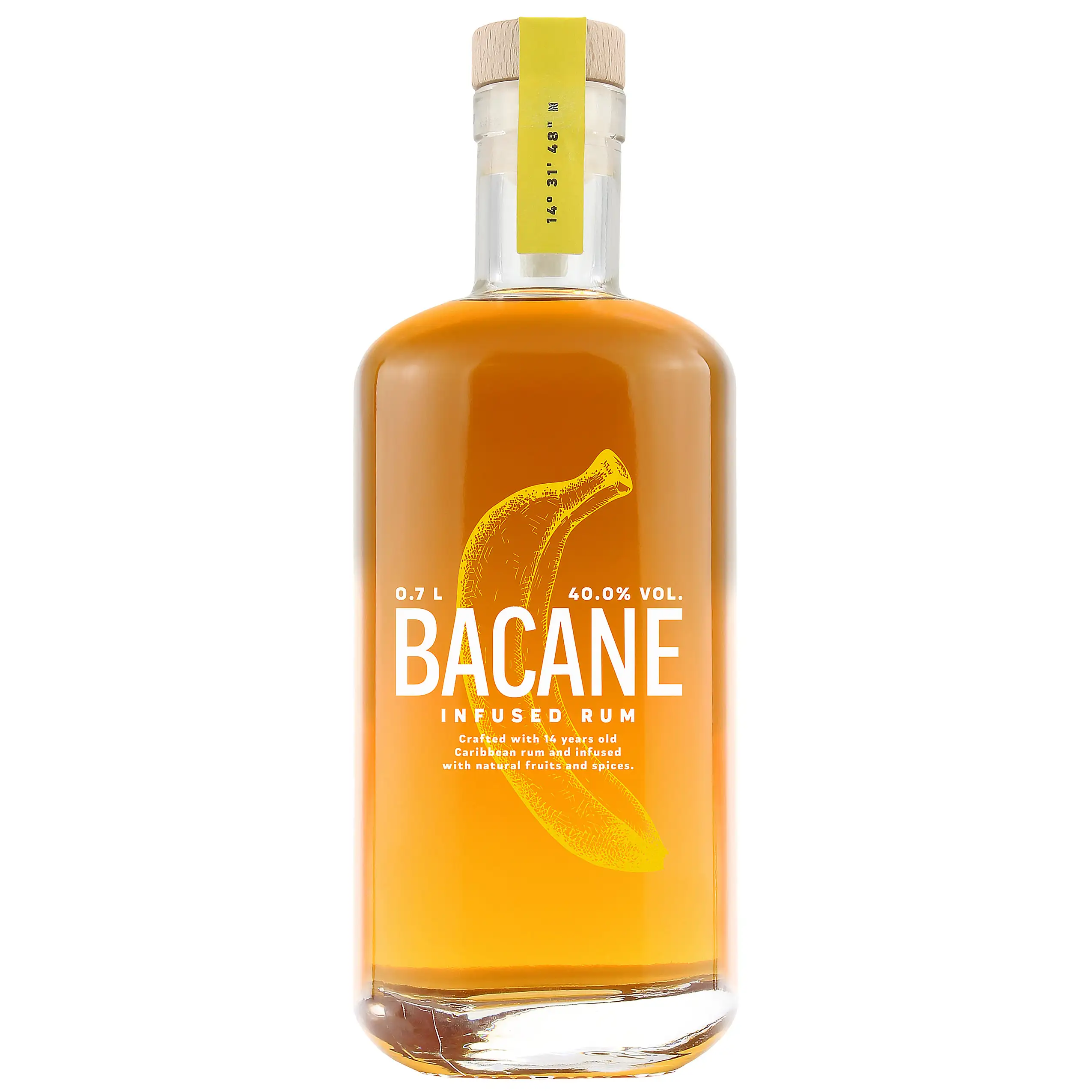 Image of the front of the bottle of the rum Bacane Infused Rum