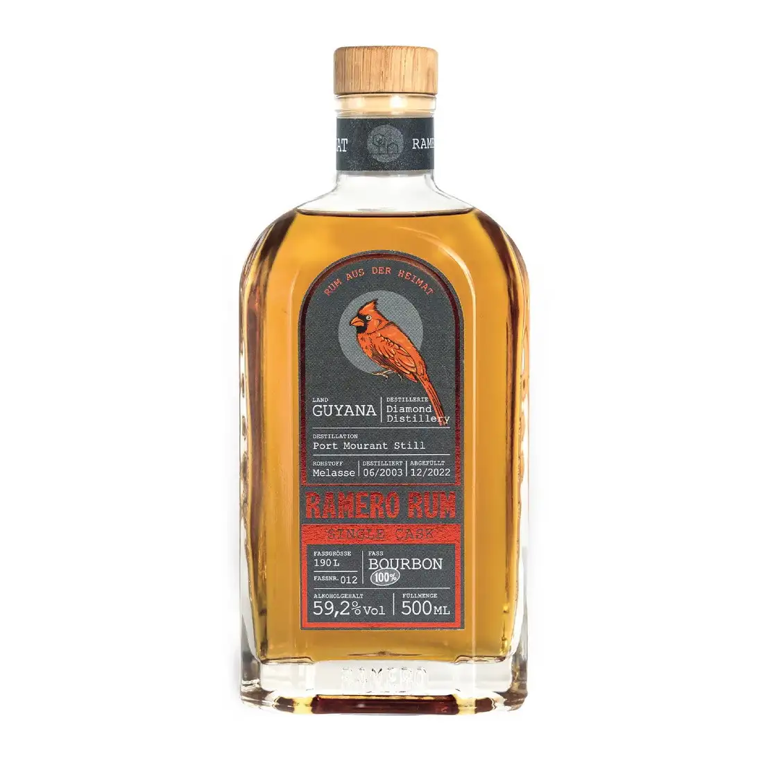 Image of the front of the bottle of the rum Ramero Rum Single Cask Bourbon PM