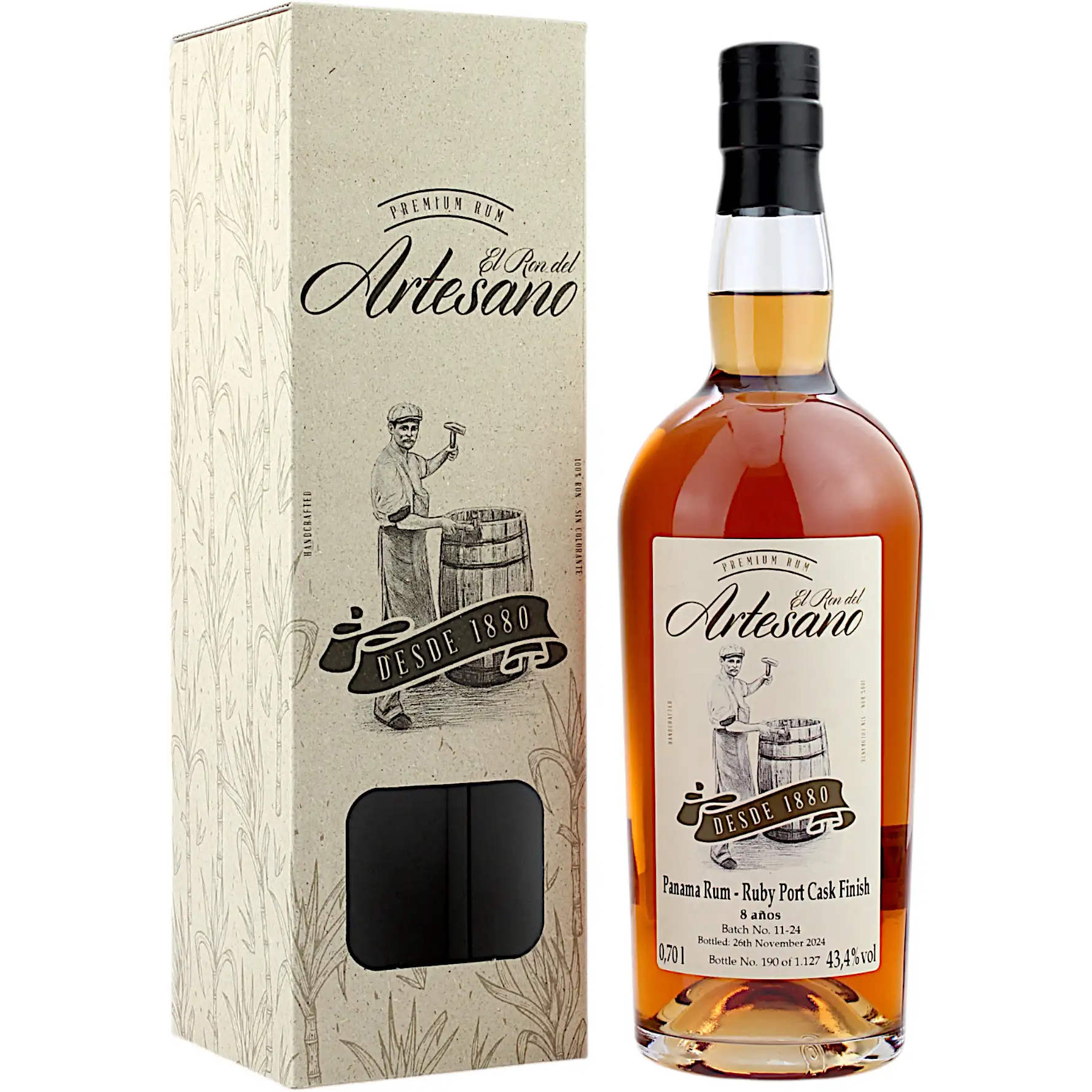 Bottle of El Ron del Artesano Ruby Port Cask Finish