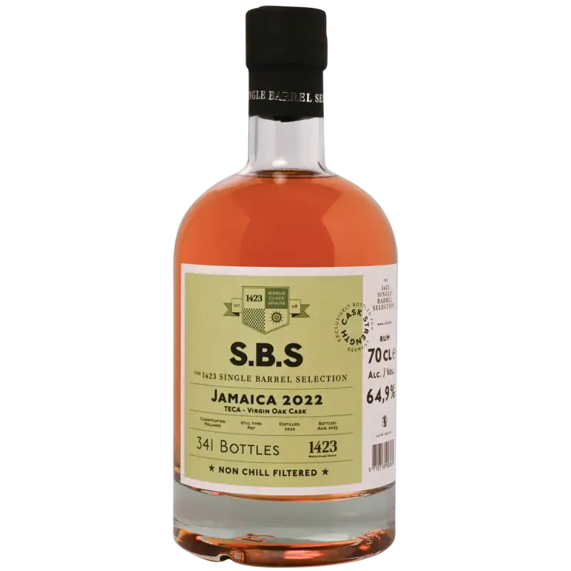 Image of the front of the bottle of the rum S.B.S Jamaica - Virgin Oak Cask TECA