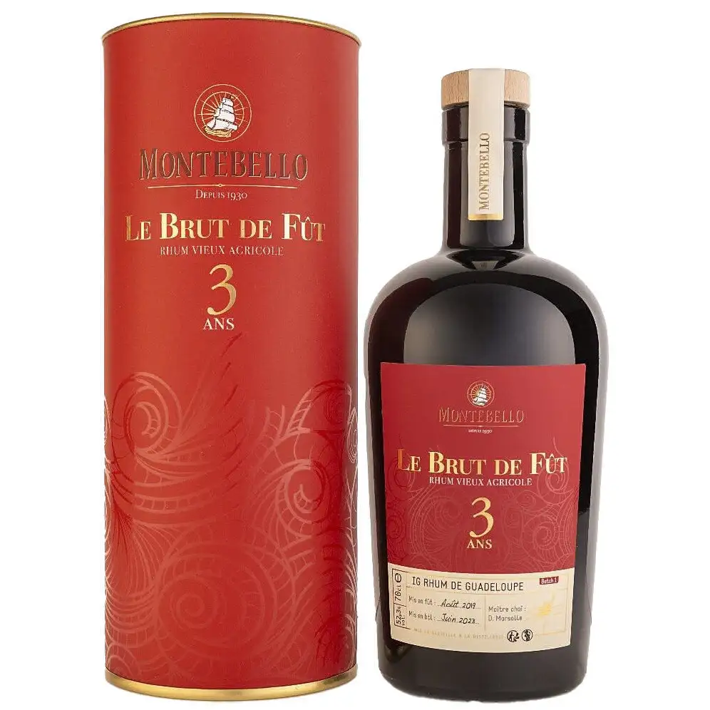 Image of the front of the bottle of the rumMontebello Le Brut de fût