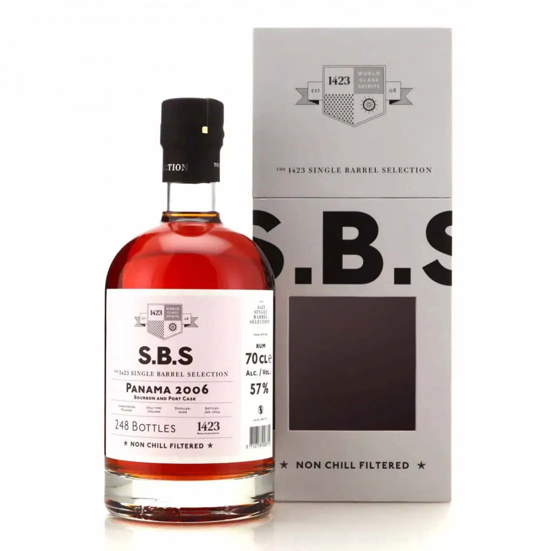 Image of the front of the bottle of the rum S.B.S Panama