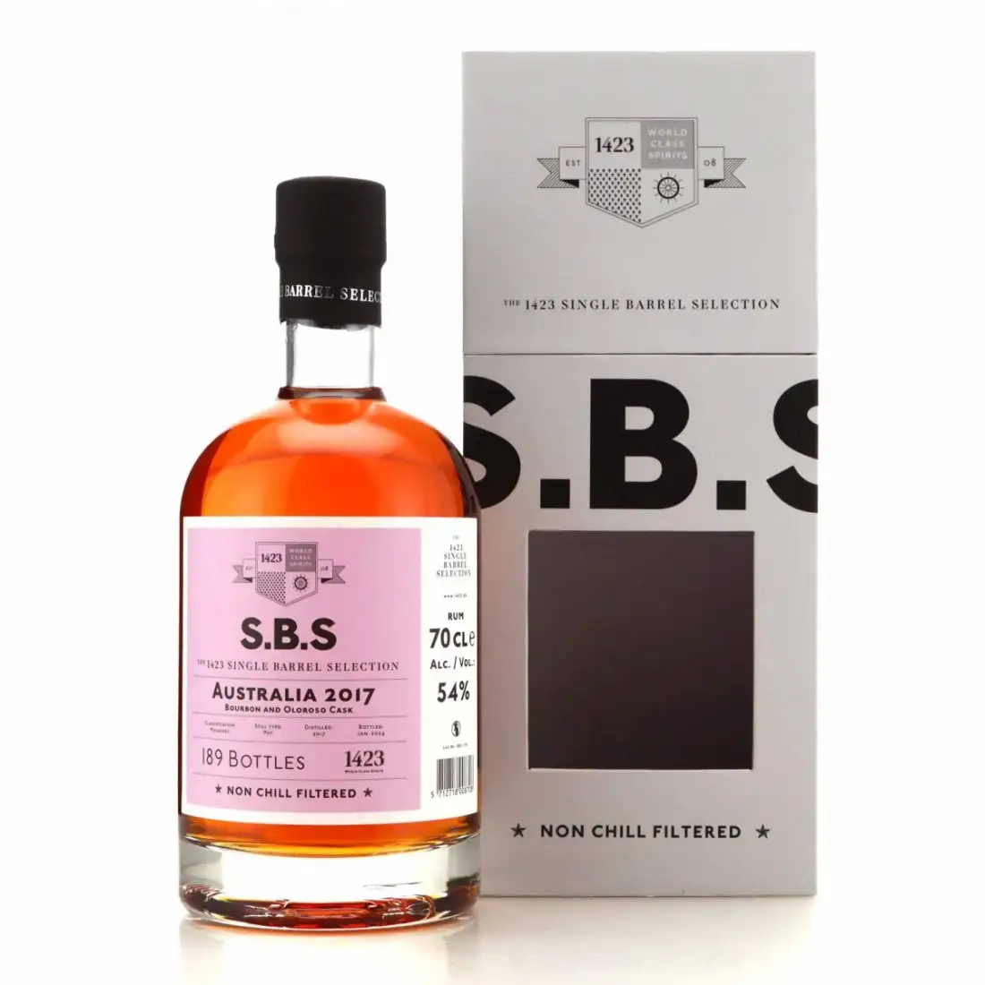 Image of the front of the bottle of the rum S.B.S Australia