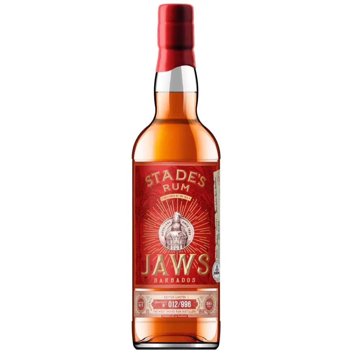 Image of the front of the bottle of the rum Stade’s Rum JAWS Barbados