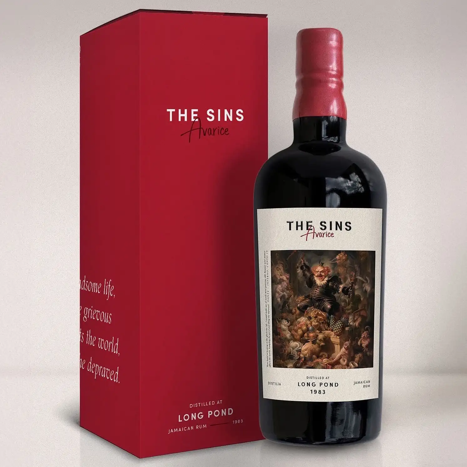 Image of the front of the bottle of the rum The Sins Avarice by Robert Bauer