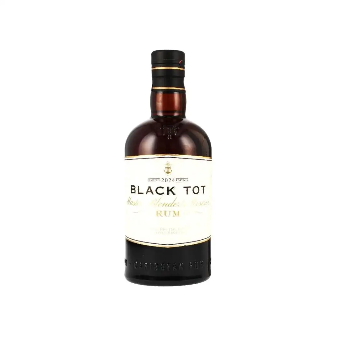 Image of the front of the bottle of the rum Black Tot Rum Master Blender’s Reserve 2024