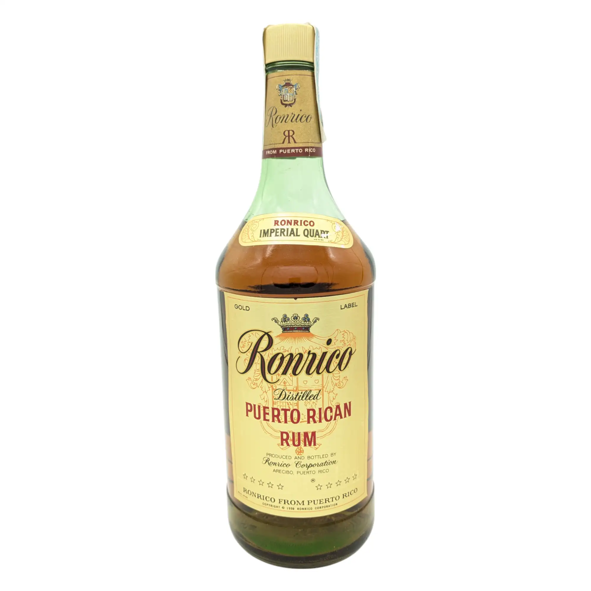 Image of the front of the bottle of the rumRonrico Gold Label 1960s