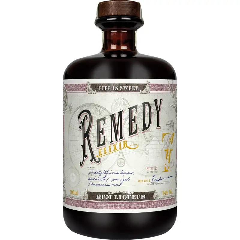 Image of the front of the bottle of the rum Remedy Elixir Rum Liqueur