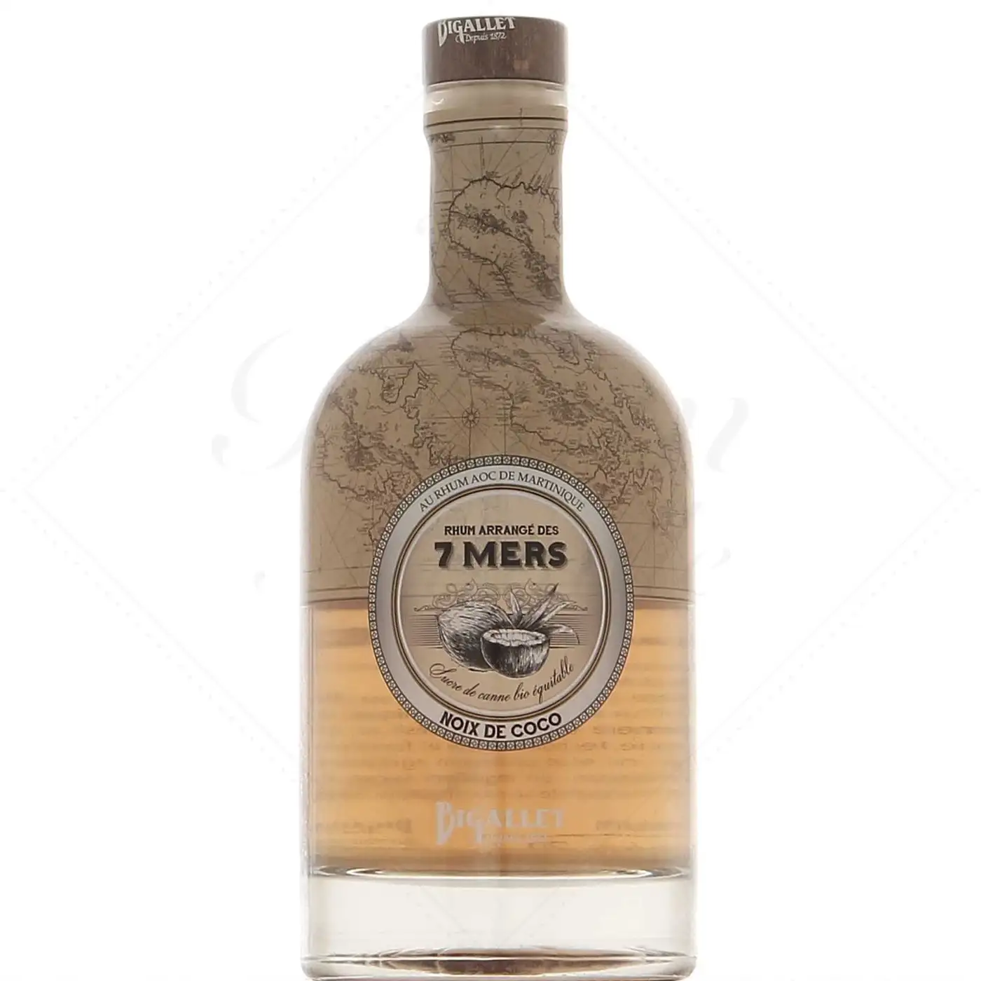 Image of the front of the bottle of the rum Bigallet Rhum arrangé des 7 mers Coco