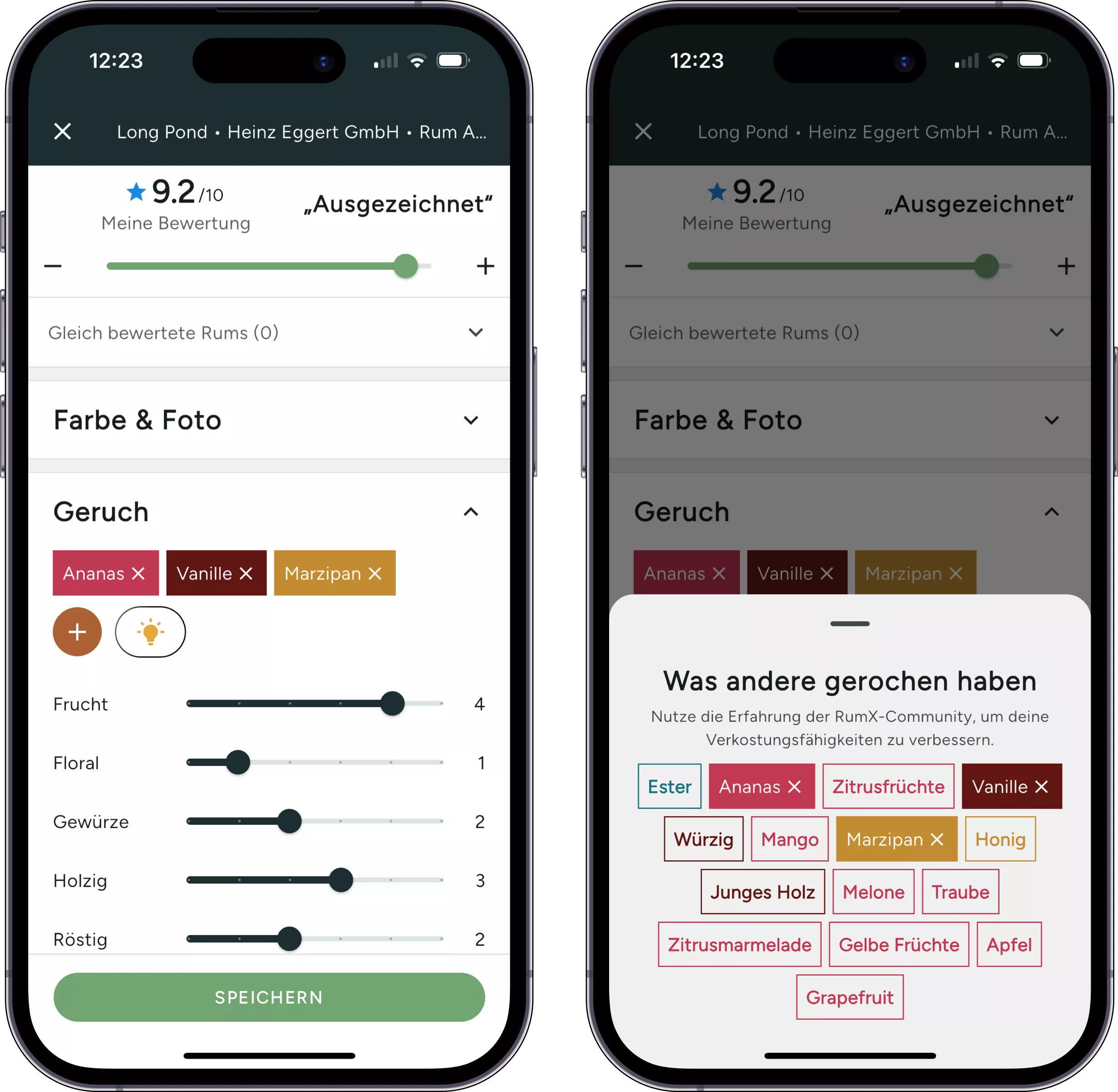 Screenshot der Rumverkostungsseite in unserer iOS-App
